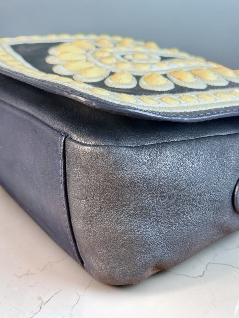 Brighton Masterpiece "Crown Jewel" Navy Leather Shoulder Crossbody Bag -Like New - Picture 9 of 15